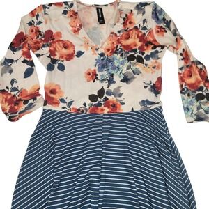 Agnes‎ & Dora XS Maxi Skirt Floral Top Blue White Striped Summer Casual